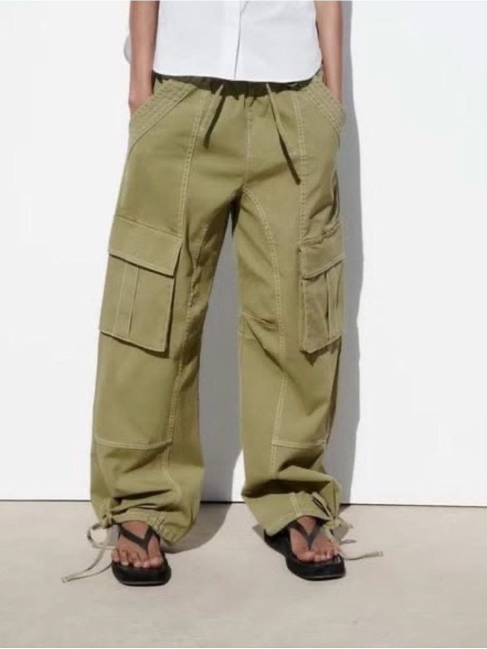 Olive Cargo Drawstring Pants